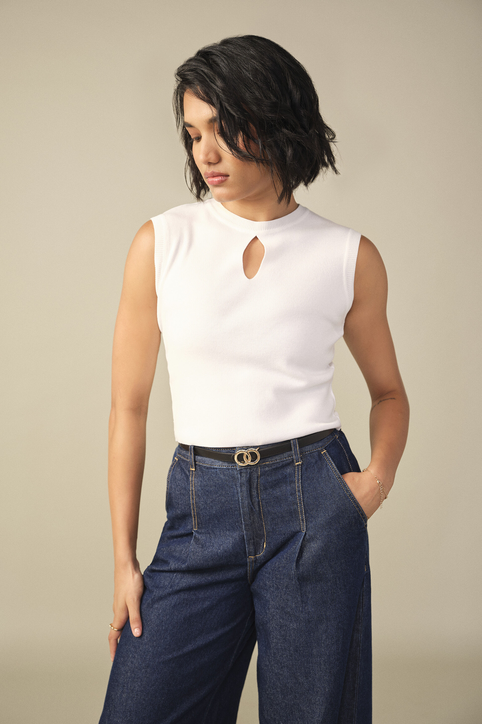 Bodycon Cotton Crop Top in Off White